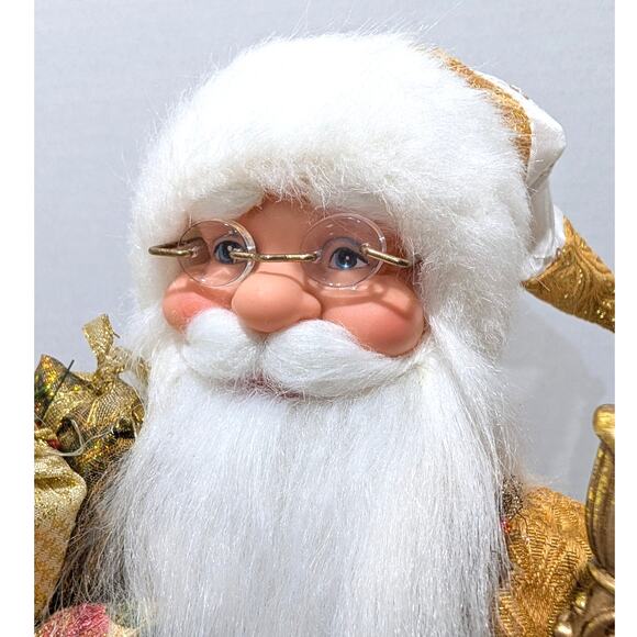 Gold Victorian Santa Standing 16.5" Bag of Gifts Staff Boots Orange Beaded Trim - Picture 6 of 16